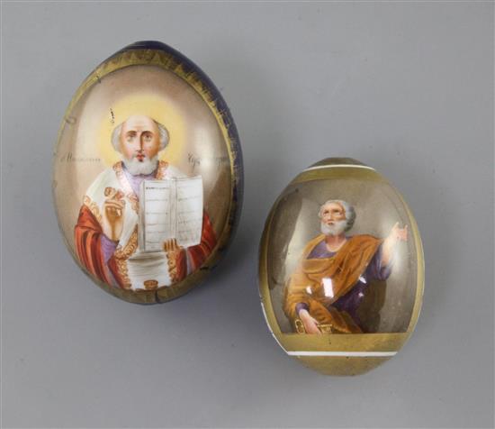 Two Russian porcelain Easter eggs, late 19th/early 20th century,